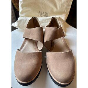 Eileen Fisher Nubuck Leather Wedge Sandals Tan Sz 6